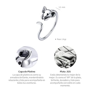 Foto 5 | Foto 5 | Anillo Chulada Ratón De Plata .925 Con Chapa De Platino Que Lo Protege De Químicos Y Agua