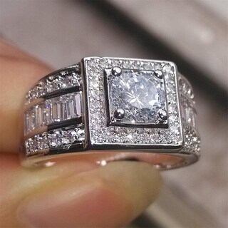 Foto 3 | Foto 3 | Anillo Huoguo Fashion Elegante Geométrico Cuadrado Con Circonitas De Diamante - Venta Internacional.