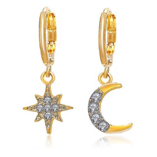 Foto 1 | Foto 1 | Pendientes Huoguo Pinzas Asimétricas Con Forma De Estrella Y Luna Aleación Dorada - Venta Internacional.