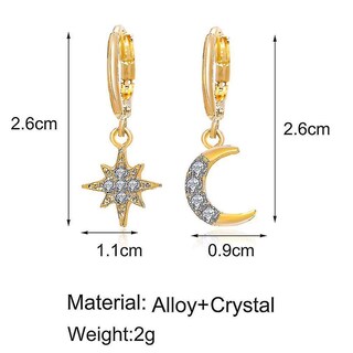 Foto 2 | Foto 2 | Pendientes Huoguo Pinzas Asimétricas Con Forma De Estrella Y Luna Aleación Dorada - Venta Internacional.
