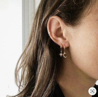 Foto 3 | Foto 3 | Pendientes Huoguo Pinzas Asimétricas Con Forma De Estrella Y Luna Aleación Dorada - Venta Internacional.