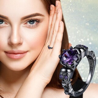 Foto 2 | Foto 2 | Anillo Huoguo Con Diseño De Esqueleto De Circonio Con Incrustaciones De Cobre Para Parejas - Venta Internacional.