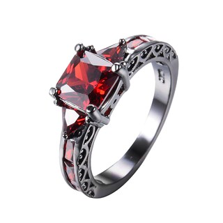 Foto 1 | Foto 1 | Anillo Huoguo Precioso De Aleación De Cobre Negro Con Circonitas Cuadradas - Venta Internacional.
