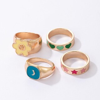 Foto 5 | Foto 5 | Set De Anillos Huoguo Vintage Color Dripping Oil Love Flower Star Moon - Venta Internacional.