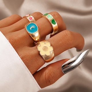 Foto 2 | Foto 2 | Set De Anillos Huoguo Vintage Color Dripping Oil Love Flower Star Moon - Venta Internacional.