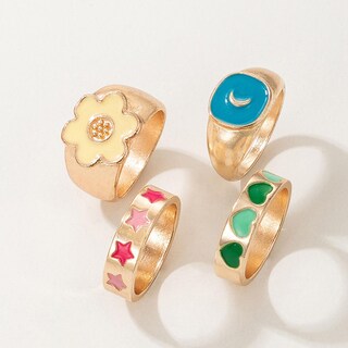 Foto 3 | Foto 3 | Set De Anillos Huoguo Vintage Color Dripping Oil Love Flower Star Moon - Venta Internacional.