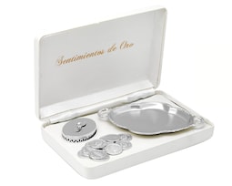 Arras Vírgen Guadalupe con Cofre y Charola Chapa de Oro Blanco de 18k C414