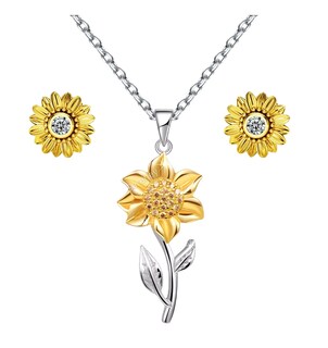 Foto 1 | Foto 1 | Collar de Girasol Aretes Dije Chapado en Oro 18k Joyería Mujer 3 Piezas