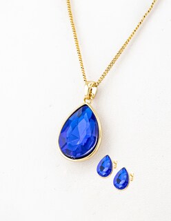 Foto 1 | Foto 1 | Set Arete Y Collar Zirconia Ovalado Azul Marino The Golden Store Chapa De Oro 18k