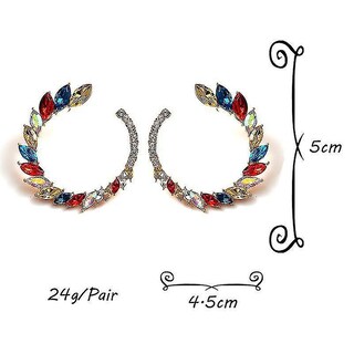 Foto 2 | Foto 2 | Pendientes Huoguo Redondos De Metal Con Diamantes De Colores Para Bodas - Venta Internacional.