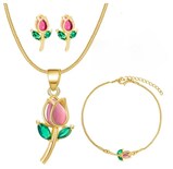 Collar Xtellar Tulipán Con Cristal Dijes Pulsera Aretes Joyería Lujo