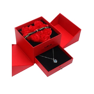 Foto 1 | Foto 1 | Collar Dije Corazón 925 Plata Y Caja De Regalo De Rosas Lab.g, Caja Rojo