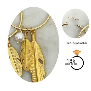 Foto 6 | Foto 6 | Arracadas Con Dije De Pluma Y Perla Elegantes Vangania