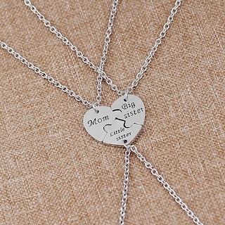 Foto 2 | Foto 2 | Juego De Collares Huoguo Broken Heart Puzzle Mom Sister X3 Silver - Venta Internacional.