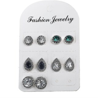 Foto 2 | Foto 2 | Juego De Pendientes Huoguo Dazzling Blue White Black Gem Crystal - Venta Internacional.