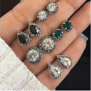 Foto 3 | Foto 3 | Juego De Pendientes Huoguo Dazzling Blue White Black Gem Crystal - Venta Internacional.