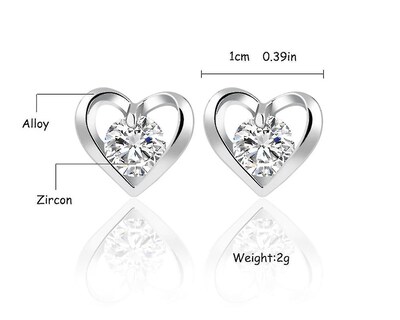 Foto 2 | Foto 2 | Pendientes Huoguo  Pendientes En Forma De Corazón  Cristal Plateado Y Circonita - Venta Internacional.
