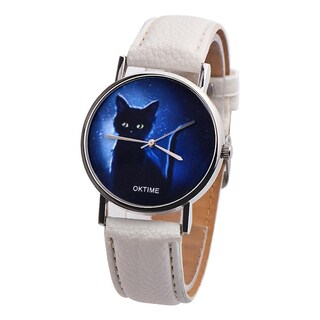 Foto 1 | Foto 1 | Reloj Oktime De Piel Sintética Con Un Misterioso Gato Negro Para Mujer - Venta Internacional.