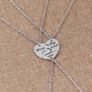 Foto 2 | Foto 2 | Juego De Collares Huoguo Broken Heart Puzzle Mom Sister X3 Silver - Venta Internacional.
