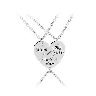 Foto 5 | Foto 5 | Juego De Collares Huoguo Broken Heart Puzzle Mom Sister X3 Silver - Venta Internacional.