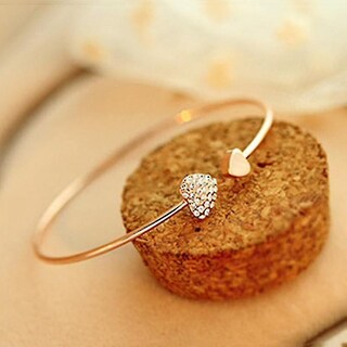 Foto 2 | Foto 2 | Brazalete Huoguo Con Doble Corazón De Cristal Plateado Para Mujer - Venta Internacional.
