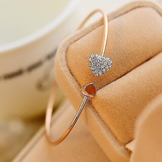 Foto 3 | Foto 3 | Brazalete Huoguo Con Doble Corazón De Cristal Plateado Para Mujer - Venta Internacional.