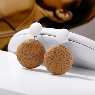 Foto 2 | Foto 2 | Pendientes Huoguo Estilo Bohemio Madera Bambú Y Ratán Para Mujer - Venta Internacional.