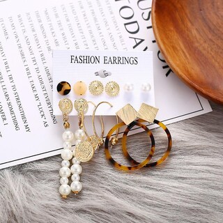 Foto 5 | Foto 5 | Pendientes Huoguo Diseño De Madera De Acetato Acrílico Con Forma De Perla Bohemia - Venta Internacional.