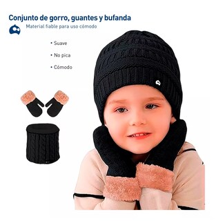 Foto 3 | Foto 3 | Gorro con Bufanda y Guantes Bluelander Negro para Niño