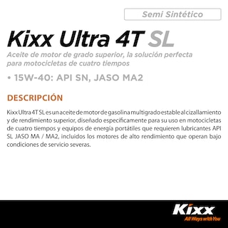 Foto 2 | Foto 2 | Aceite Para Motocicleta Semi-sintético Kixx Ultra 4t Sl/ma2 15w-40, 1l