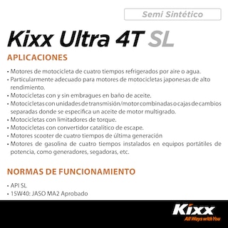 Foto 3 | Foto 3 | Aceite Para Motocicleta Semi-sintético Kixx Ultra 4t Sl/ma2 15w-40, 1l