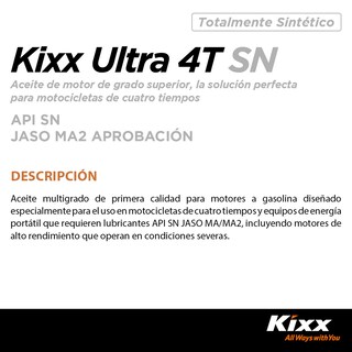 Foto 2 | Foto 2 | Aceite Para Motocicleta Sintético Kixx Ultra 4t Sn/ma2 20w-50, 1l