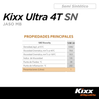 Foto 5 | Foto 5 | Aceite Para Motocicleta Semi-sintético Kixx Ultra 4t Sn/mb 10w-30, 1l