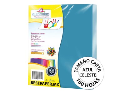Foto 1 | Foto 1 | Papel Bond Eurocolors Tamaño Carta Azul Celeste 75 g - 100 Hojas