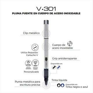 Foto 3 | Foto 3 | Pluma Fuente V-301 Tinta Recargable Acero Inoxidable Zebra. Exterior Azul