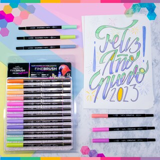 Foto 3 | Foto 3 | Set De 12 Marcadores Base De Agua Doble Punta Fine Brush Colores Pasteles Indra Creative Ind-0261 Multicolor Lettering Y Más