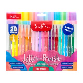 Foto 1 | Foto 1 | Estuche 20 Marcadores Básicos Lettering Colores Intensos Pasteles Punta Pincel Letter Brush Indra Ind-0368 Multicolor