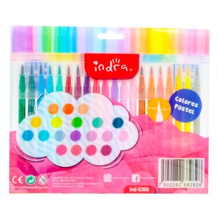 Foto 2 | Foto 2 | Estuche 20 Marcadores Básicos Lettering Colores Intensos Pasteles Punta Pincel Letter Brush Indra Ind-0368 Multicolor