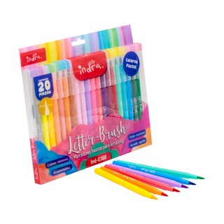 Foto 3 | Foto 3 | Estuche 20 Marcadores Básicos Lettering Colores Intensos Pasteles Punta Pincel Letter Brush Indra Ind-0368 Multicolor