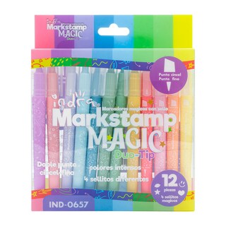 Foto 1 | Foto 1 | Estuche 12 Marcadores Mágicos Indra Ind-0657 Multicolor Markstamp Magic Duo-tip Con Sellos Doble Punta Cincel/fina Base Agua