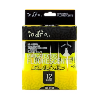 Foto 1 | Foto 1 | Marcatextos Indra Ind-0744 Color Amarillo Fluorescente Secado Rápido Punta Cincel Uso Oficina Escolar Resaltante 12 Pzas