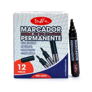 Foto 1 | Foto 1 | Paquete 12 Marcadores Permanentes Indra Ind-0001 Color Negro Intenso Punta Cincel Secado Rápido Sin Chorreo