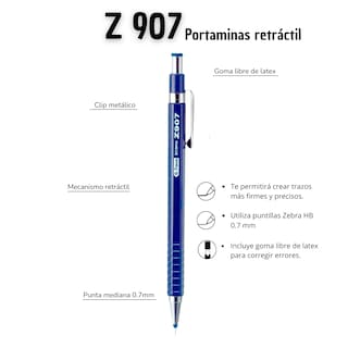 Foto 4 | Foto 4 | Zebra Portaminas Profesional Metálico Sistema Retráctil Z-907 Puntillas 0.7 Mm
