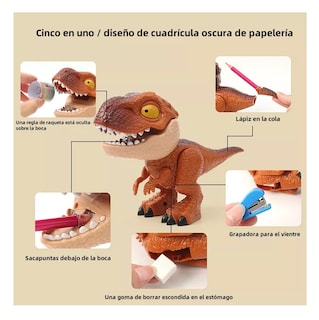 Foto 3 | Foto 3 | Sacapuntas con Forma de Dinosaurio Café Útiles Escolares 5 en 1