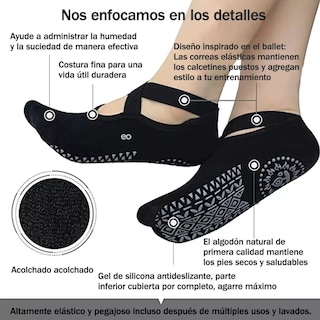 Foto 2 | Foto 2 | Calcetines De Yoga Danza Pilates Antiderrapantes 5 Pares Eo Safe Imports Esi-14675-1 Negro