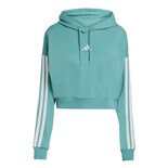 Sudadera Corta Con Gorro Essentials 3 Franjas Felpa Francesa Adidas Turquesa Mujer