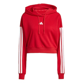 Foto 1 | Foto 1 | Sudadera Corta Con Gorro Essentials 3 Franjas Felpa Francesa Adidas Rojo Mujer