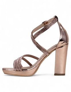 Foto 3 | Foto 3 | Sandalia Con Tacón Exterior Sintético Color Oro Para Mujer De Rbcollection