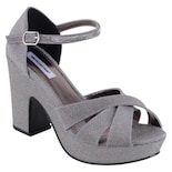 Sandalia Con Tacón Exterior Textil Color Plata Para Mujer De Rbcollection