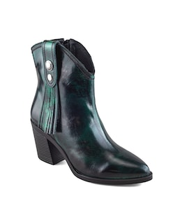 Foto 1 | Foto 1 | Botín Verde Oscuro De Piel Genuina Para Mujer Con Diseño Vaquero